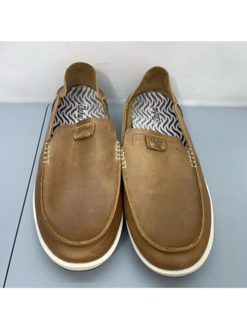 OluKai Kakaha Shoes Loafers Casual Comfort Slip On Leather Brown Mens 13